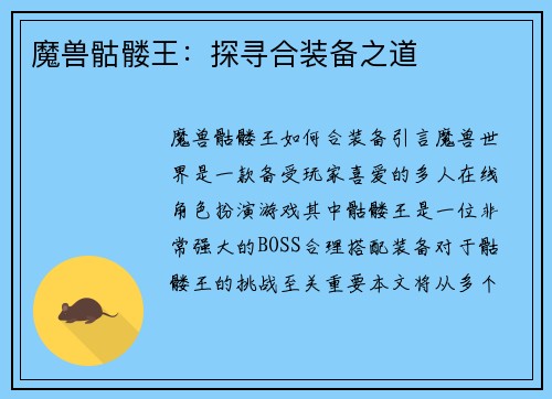 魔兽骷髅王:探寻合装备之道